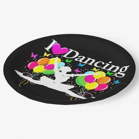 ZWART KLEURRIJK IK HOU VAN DANSENDE FEESTARTIKELEN PAPIEREN BORDJE (Gekanteld)
