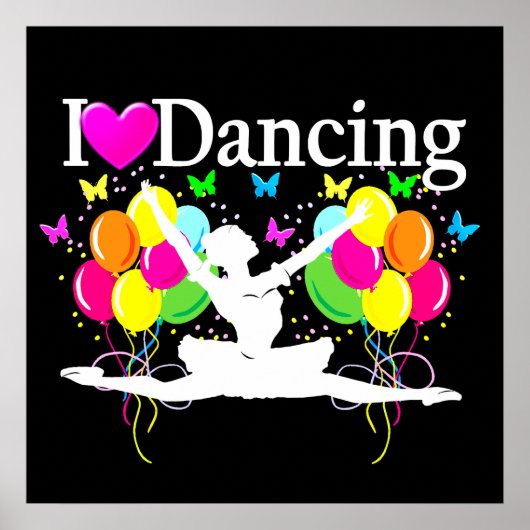 ZWART KLEURRIJK IK HOU VAN DANSENDE FEESTARTIKELEN POSTER (Voorkant)