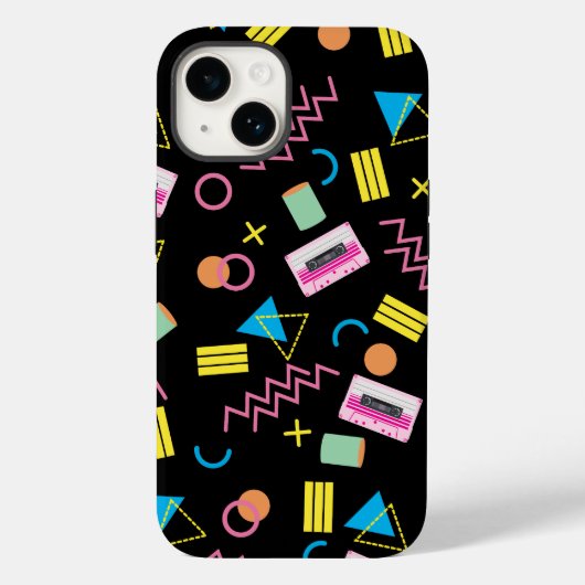 Zwart Kleurrijk jaren tachtig 80 Patroon Case-Mate iPhone Case (Achterkant)