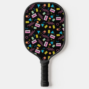 Zwart Kleurrijk jaren tachtig 80 Patroon Pickleball Paddle