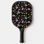 Zwart Kleurrijk jaren tachtig 80 Patroon Pickleball Paddle (Achterkant)
