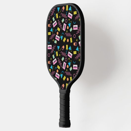 Zwart Kleurrijk jaren tachtig 80 Patroon Pickleball Paddle (Links)