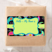 Zwart kleurrijk Lime Green Paisley Pattern Name Ta Etiket (Insitu)