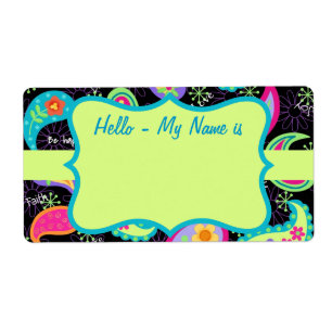 Zwart kleurrijk Lime Green Paisley Pattern Name Ta Etiket