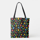 Zwart Kleurrijk Meeple Patroon Tote Bag (Achterkant)