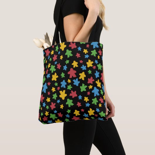 Zwart Kleurrijk Meeple Patroon Tote Bag (Dichtbij)
