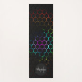 Zwart kleurrijk meetpatroon van honingraat Monogra Yogamat (Voorkant)