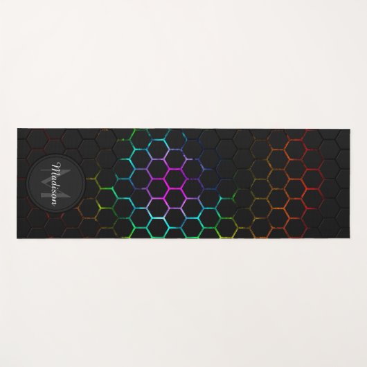 Zwart kleurrijk meetpatroon van honingraat Monogra Yogamat (Voorkant (horizontaal))