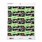 Zwart kleurrijk modern patroonmonogram etiket (Full Sheet)