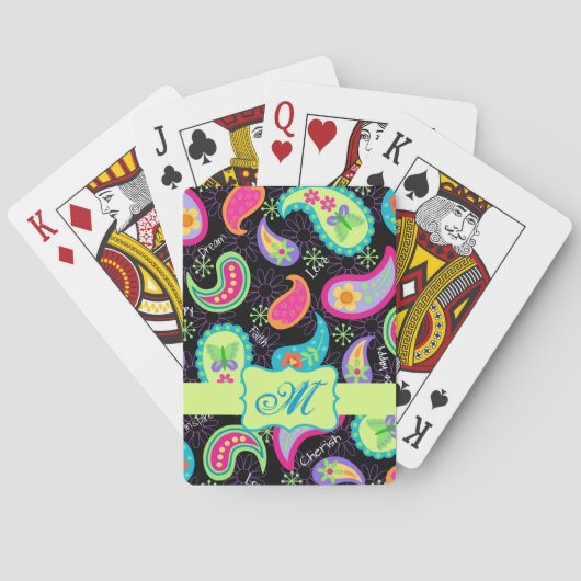 Zwart kleurrijk modern patroonmonogram pokerkaarten (Achterkant)
