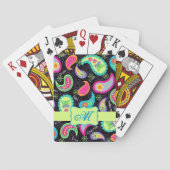 Zwart kleurrijk modern patroonmonogram speelkaarten (Achterkant)