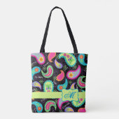 Zwart kleurrijk modern patroonmonogram tote bag (Achterkant)