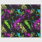 Zwart Kleurrijk Neon Paint Splatter Patroon Cadeaupapier (Vlak)