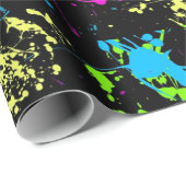 Zwart Kleurrijk Neon Paint Splatter Patroon Cadeaupapier (Rol Hoek)