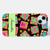 Zwart & Kleurrijk Patchwork Quiltblok Aangepast Case-Mate iPhone Case (Achterkant (horizontaal))