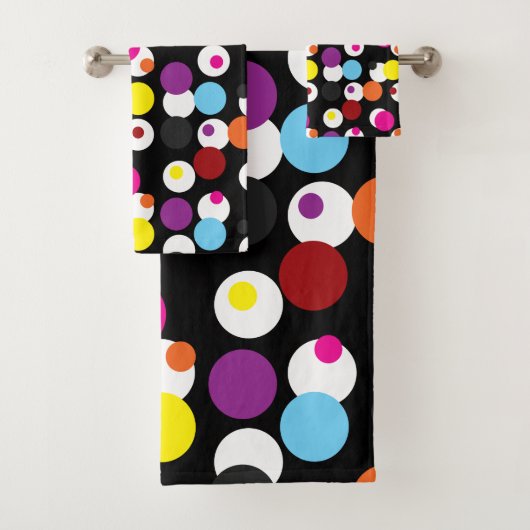 Zwart Kleurrijk Polka Dots Oppervlakte Patroon Ont Bad Handdoek (Insitu)