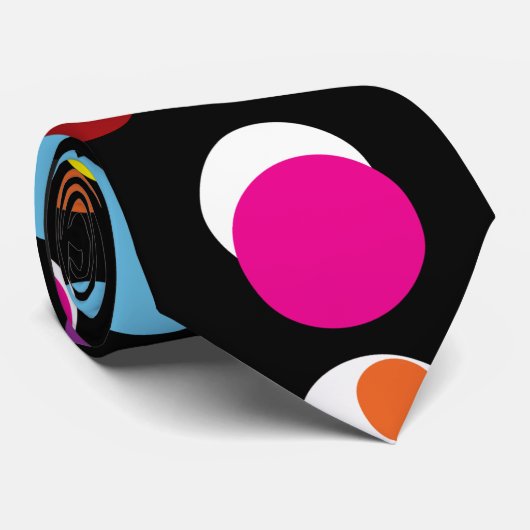 Zwart Kleurrijk Polka Dots Oppervlakte Patroon Ont Stropdas (Opgerold)