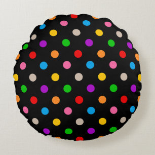 Zwart Kleurrijk Regenboog Stippen Design Rond Kussen