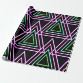 Zwart Kleurrijk Retro 80's Neon Geometrische Drieh Cadeaupapier (Uitgerold)
