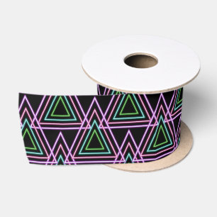 Zwart Kleurrijk Retro 80's Neon Geometrische Drieh Satijnen Lint