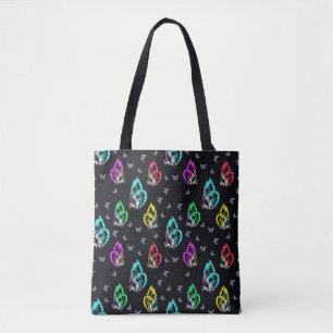 Zwart Kleurrijk Vlinderillustratiepatroon Tote Bag