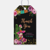 Zwart Kleurrijke Fiesta Floral Verjaardag Dank u Cadeaulabel (Voorkant)