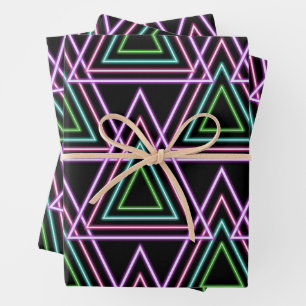 Zwart Kleurrijke Retro 80's Neon Geometrische Drie Inpakpapier Vel