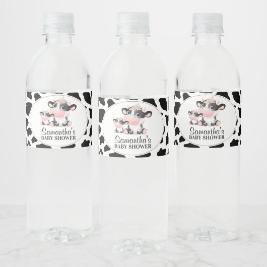 Zwart Koe Baby shower voor afdrukknop Koe Waterfles Etiket (Flessen)