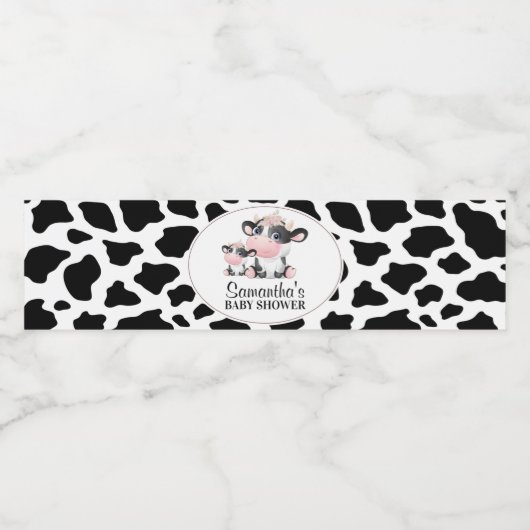 Zwart Koe Baby shower voor afdrukknop Koe Waterfles Etiket (Enkel label)