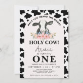 Zwart Koe Print Arch Bloemen Heilige Koe 1e Verjaa Kaart (Voorkant)