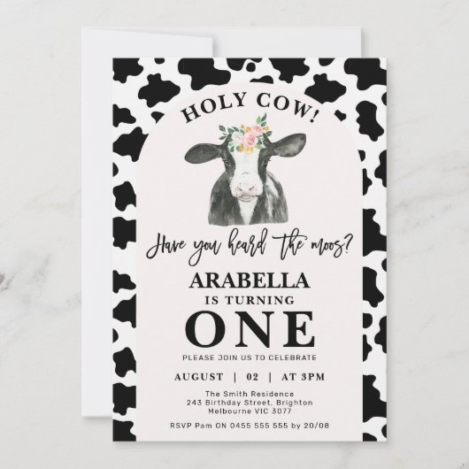 Zwart Koe Print Arch Heilige Koe 1e Verjaardag Kaart (Voorkant)