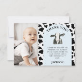 Zwart Koe Print Foto Heilige Koe 1e Verjaardag Bedankkaart (Voorkant)