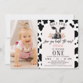 Zwart Koe Print Foto Heilige Koe 1e Verjaardag Kaart (Voorkant)