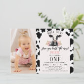 Zwart Koe Print Foto Heilige Koe 1e Verjaardag Kaart (Staand voorkant)