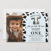 Zwart Koe Print Foto Heilige Koe 1e Verjaardag Kaart (Voorkant)