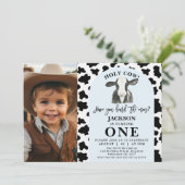 Zwart Koe Print Foto Heilige Koe 1e Verjaardag Kaart (Staand voorkant)