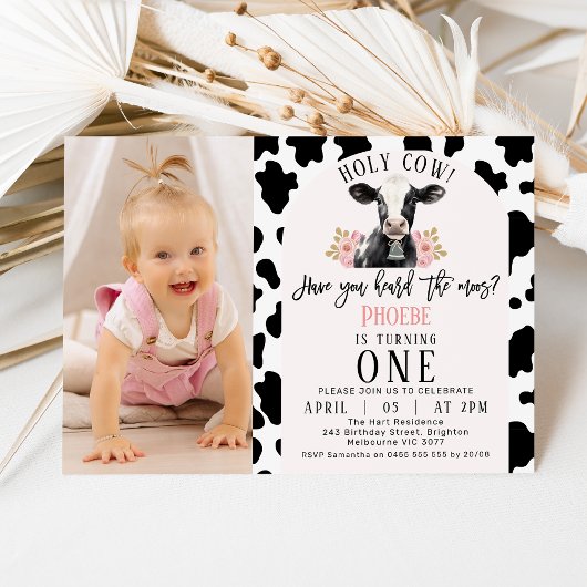Zwart Koe Print Foto Heilige Koe 1e Verjaardag Kaart