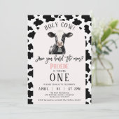 Zwart Koe Print Roze Arch Heilige Koe 1e Verjaarda Kaart (Staand voorkant)