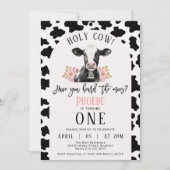 Zwart Koe Print Roze Arch Heilige Koe 1e Verjaarda Kaart (Voorkant)