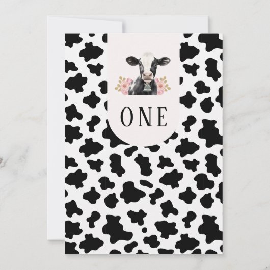 Zwart Koe Print Roze Arch Heilige Koe 1e Verjaarda Kaart (Achterkant)