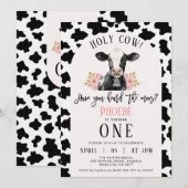 Zwart Koe Print Roze Arch Heilige Koe 1e Verjaarda Kaart (Voorkant / Achterkant)