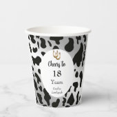 Zwart Koe Prints, zilver & goud Hoefijzer Verjaard Papieren Bekers (Voorkant)