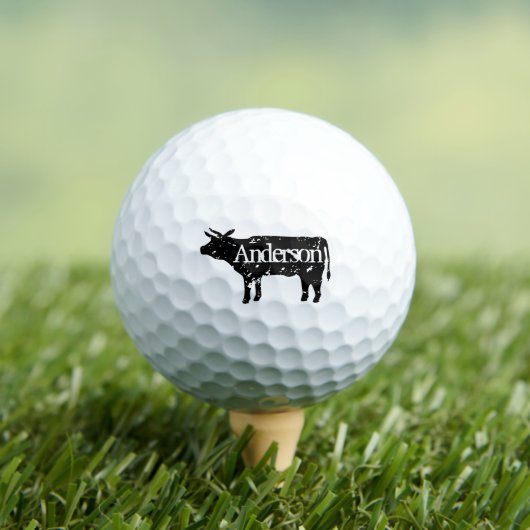 Zwart koe silhouet gepersonaliseerde golfbal set golfballen (Insitu Shirt)