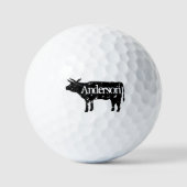 Zwart koe silhouet gepersonaliseerde golfbal set golfballen (Voorkant)