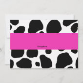 Zwart koeienafdrukken en hot-roze lintuitnodiging kaart (Achterkant)