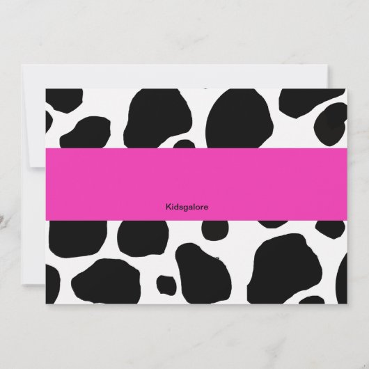Zwart koeienafdrukken en hot-roze lintuitnodiging kaart (Achterkant)