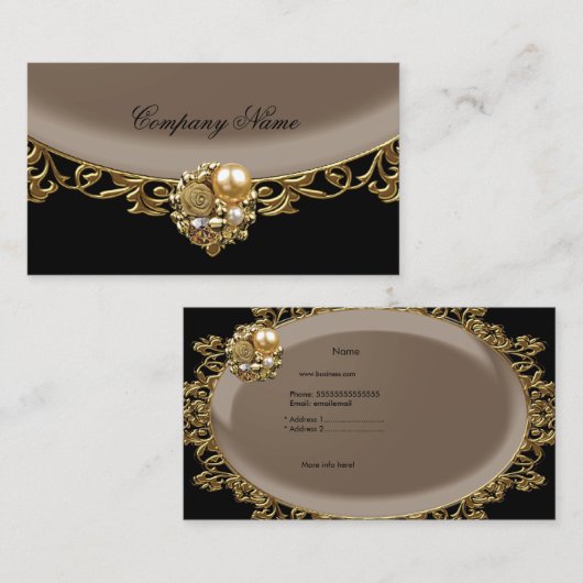 Zwart Koffie Bruin Goud Elegant Boutique Profiel Visitekaartje (Voorkant / Achterkant)