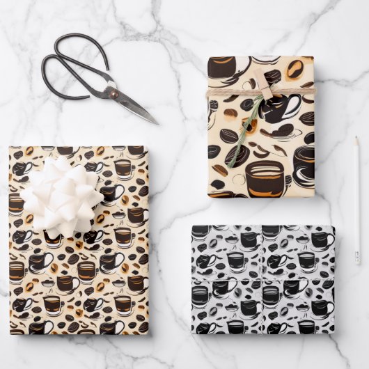 Zwart koffie olie verf patroon gepersonaliseerd inpakpapier vel (Voorkant)