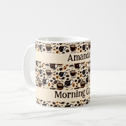 Zwart koffie olie verf patroon gepersonaliseerd koffiemok (Voorkant links)