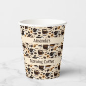 Zwart koffie olie verf patroon gepersonaliseerd papieren bekers (Voorkant)